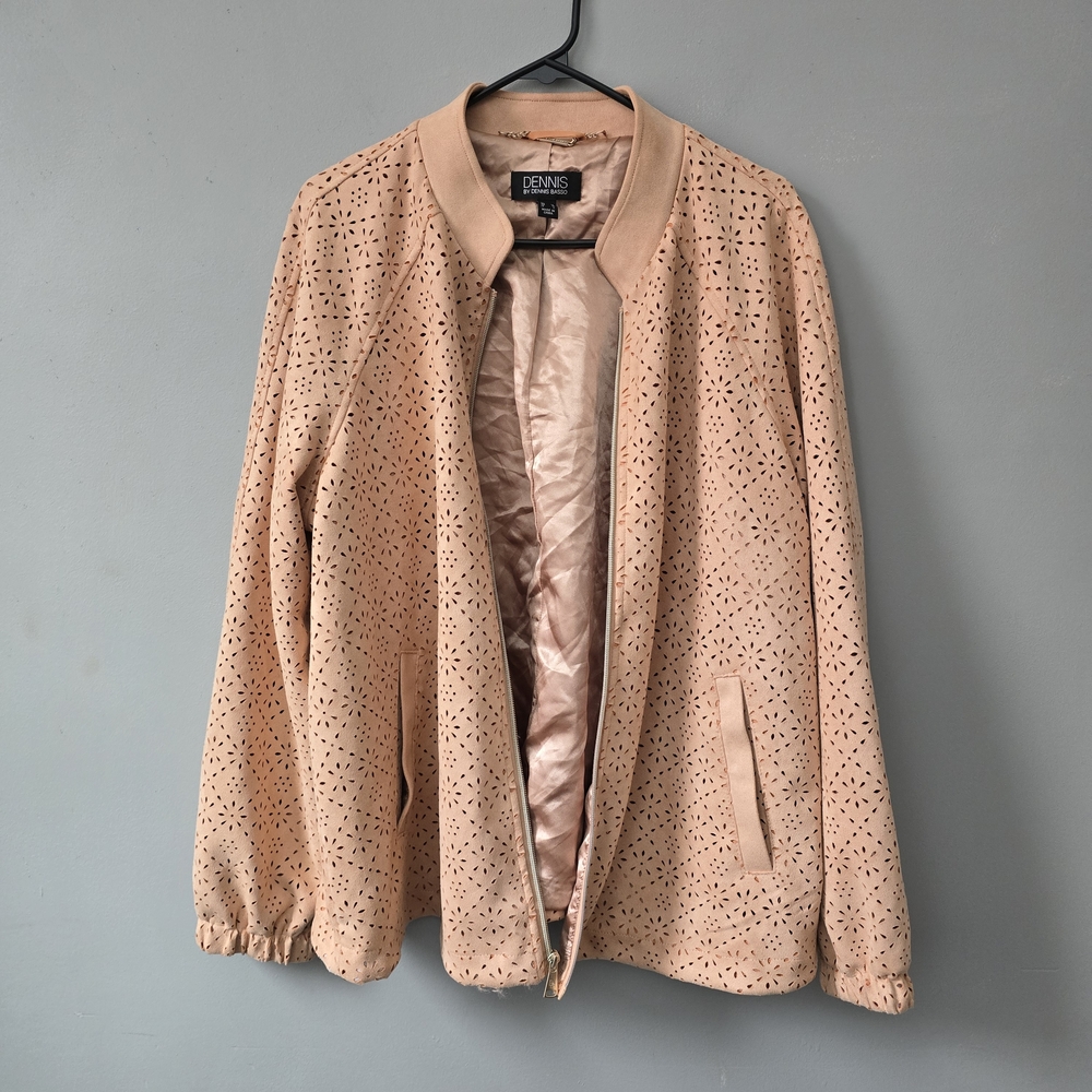 Dennis Basso Coral Perforatwd Bomber Jacket